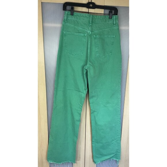 Zara Jeans Womens Sz 6 Green High Rise Wide Leg Frayed Grunge Hipster 28x32 - Picture 5 of 8